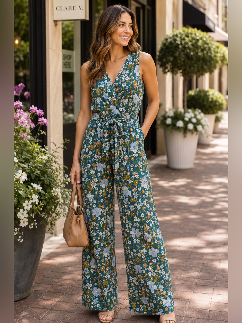 Baltic Born Paulette Jade Multi Floral Wide Leg Jumpsuit NWT